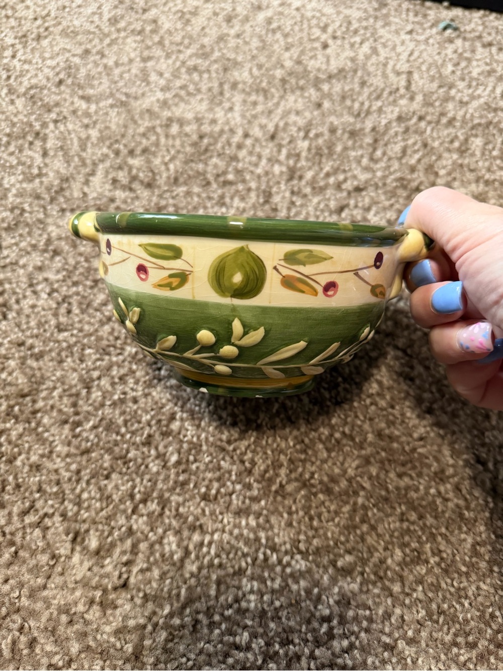 Certified International La Toscana Olive Branch Ceramic Art Pottery Bowl Green